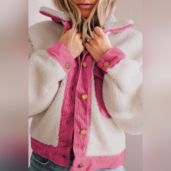 Jackets & Blazers - Contrast Snap Down Collared Neck Long Sleeve Jacket